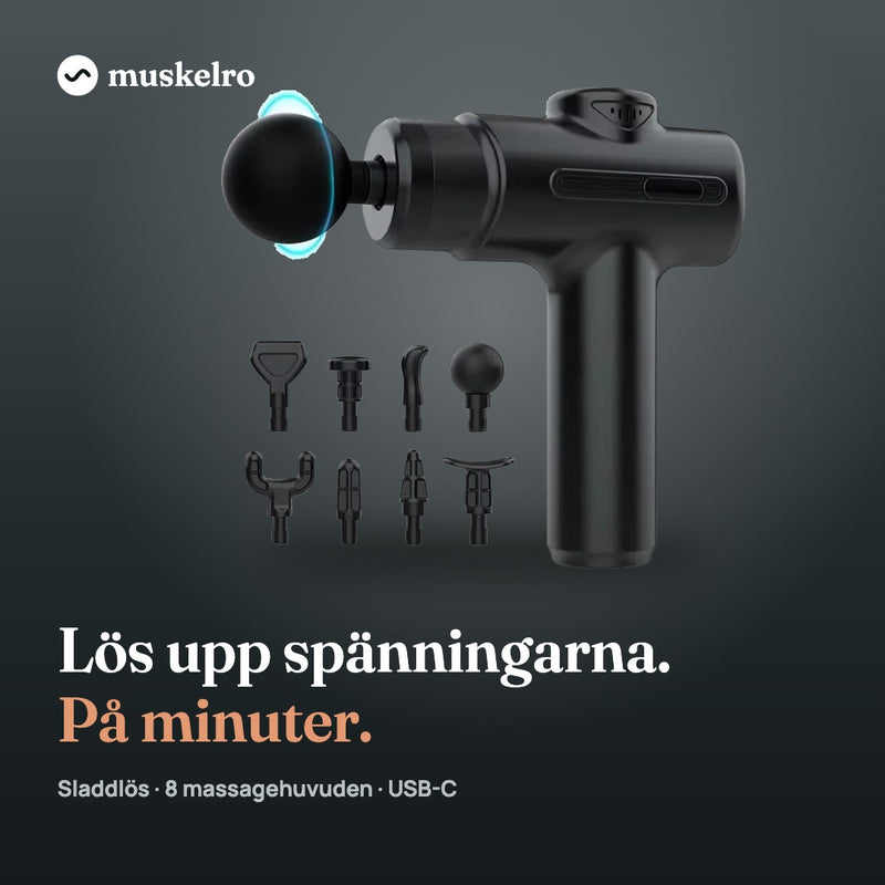 Massagepistol Pro – sladdlös massagepistol med 8 massagehuvuden