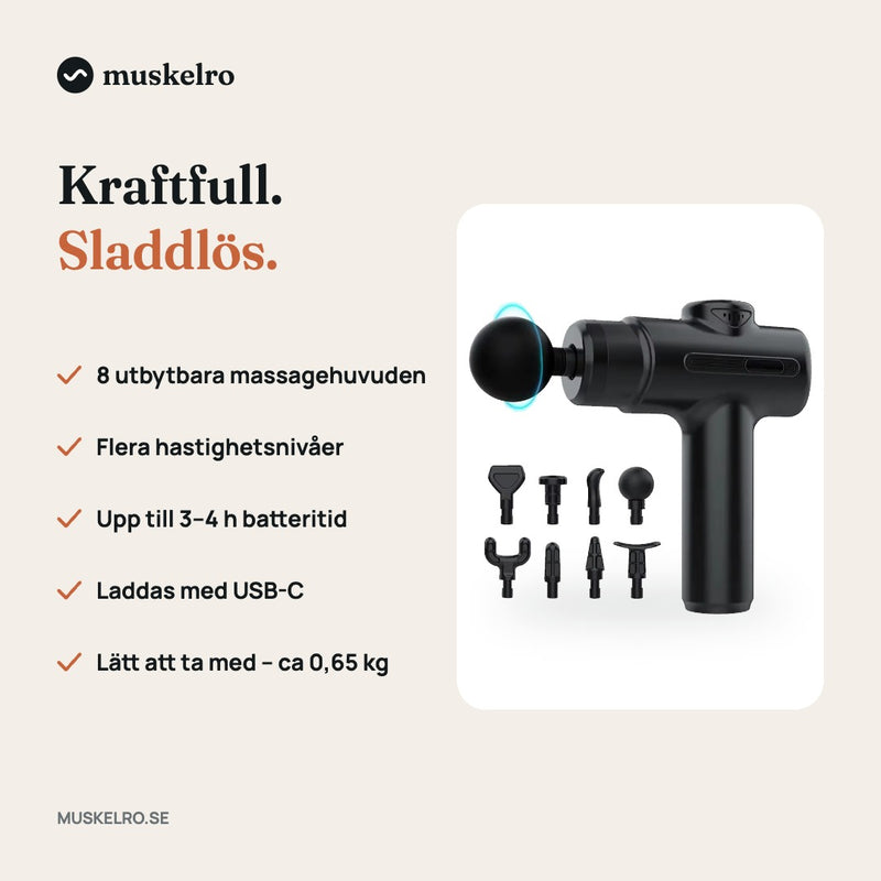 Massagepistol Pro – sladdlös massagepistol med 8 massagehuvuden