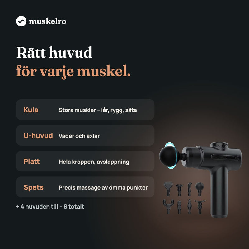 Massagepistol Pro – sladdlös massagepistol med 8 massagehuvuden