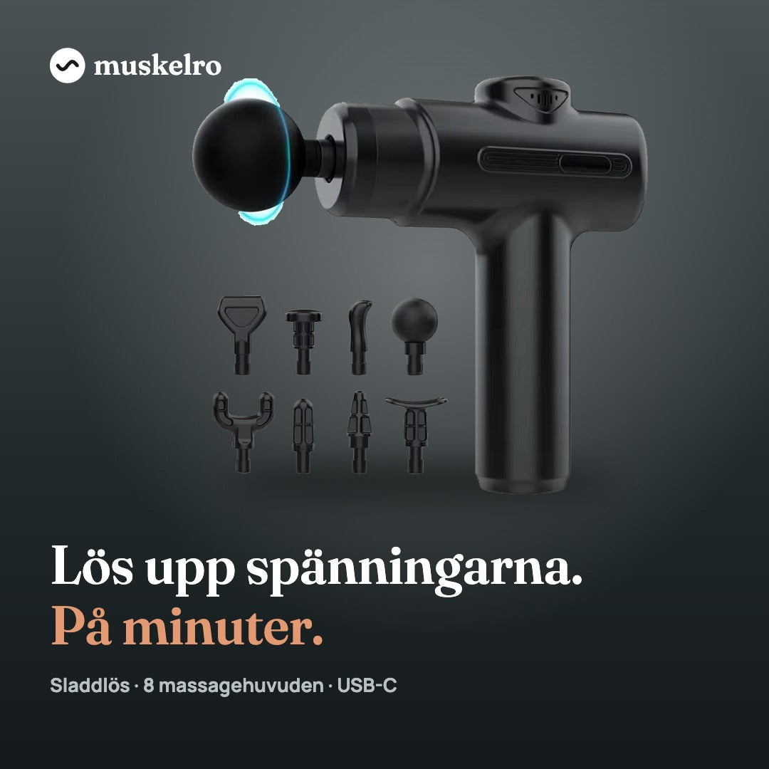 Massagepistol Pro – sladdlös massagepistol med 8 massagehuvuden
